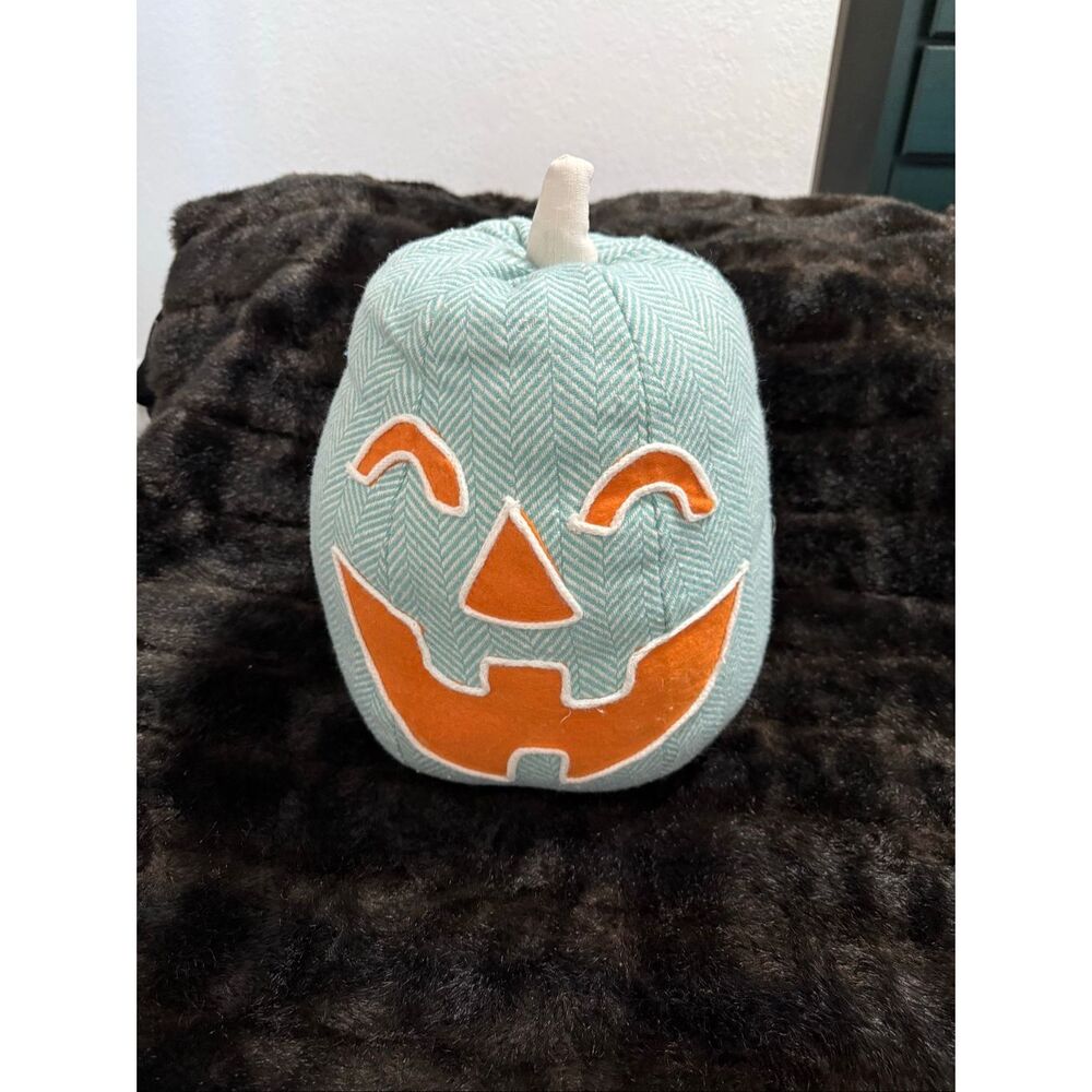Halloween plush turquoise chevron pumpkin pillow pouf